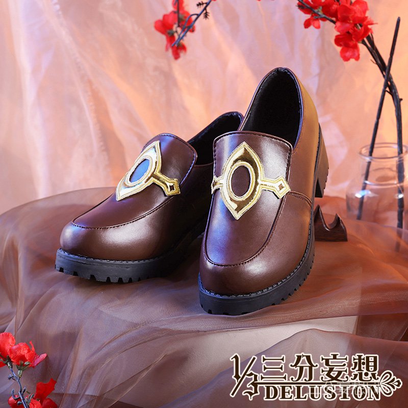 三分妄想 原神cos胡桃往生堂繡花棕色定製cosplay鞋子cosplay配件 蝦皮購物