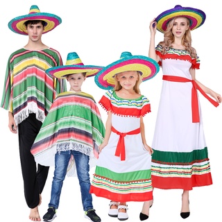 好玩點萬圣節墨西哥民族風情cosplay服裝披風草帽兒童表演服裝