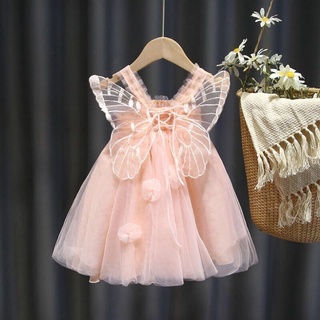 女童連身衣 洋裝 公主裙 女童 蝴蝶 白紗裙 2022年 夏季新款 洋裝 寶寶洋氣兒童蓬蓬 公主裙夏裝