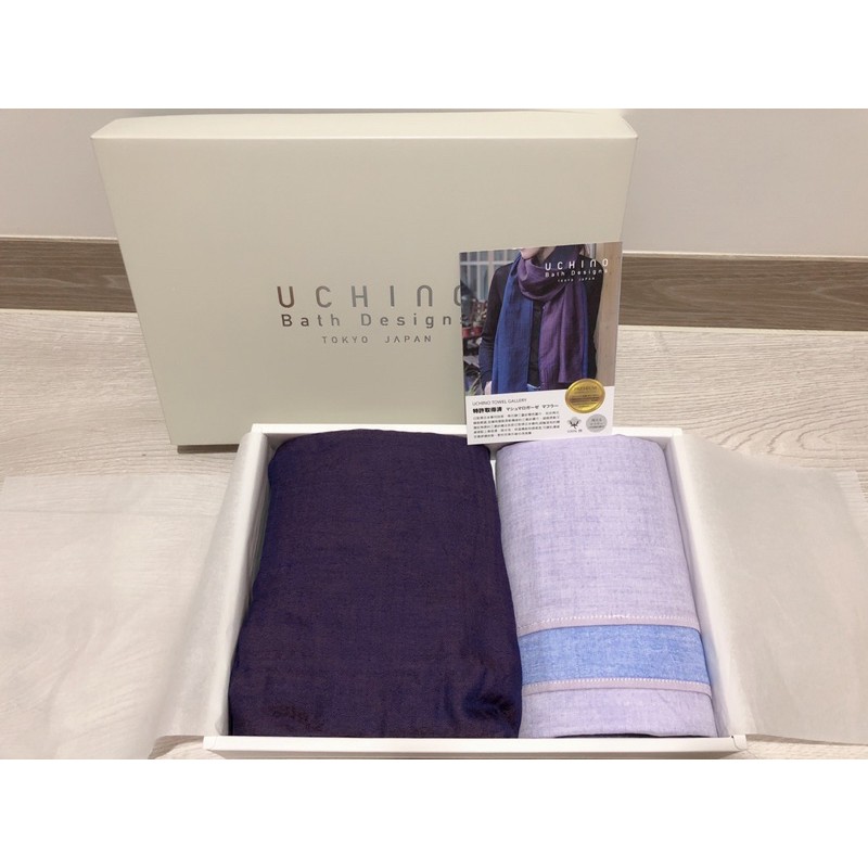 全新 日本品牌 UCHINO TOKYO JAPAN 三重紗雙色圍巾 100%棉 可洗滌