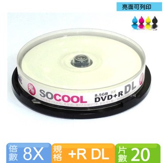 SOCOOL DVD+R DL 8X 8.5GB 相片式亮面可印 20*2=40片裝