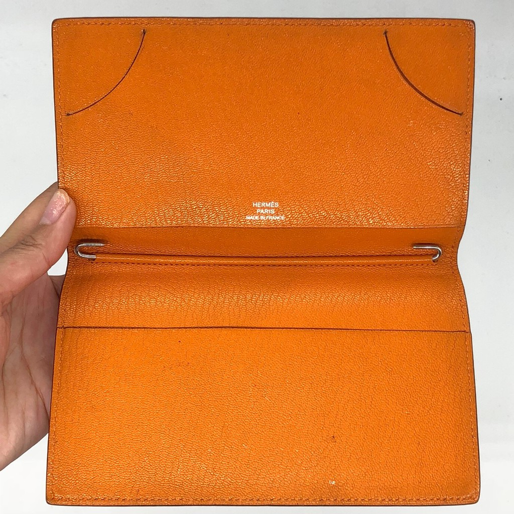 HERMES 愛馬仕 筆記本 筆記本套 皮套 護照套 萬用夾 雙色 咖啡色 橘色 正品