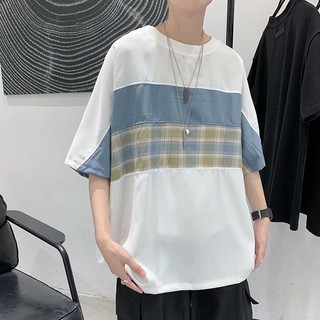 拼接落肩短袖T恤 新款 日系 潮牌 5分袖 男生T恤 韓版 潮流 學生寬鬆 ins 短袖上衣 短T(GLT39)