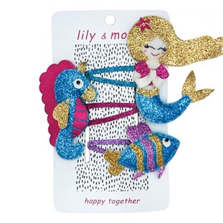 美國 Lily & Momo 手工髮飾 ─ 閃亮人魚公主 | 三件組 | 可愛甜美設計 女孩 女寶 女童 兒童造型髮夾