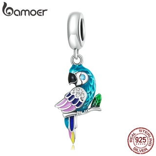 Bamoer 魅力 925 銀鸚鵡吊墜彩色配件, 適合 Diy 手鍊和項鍊