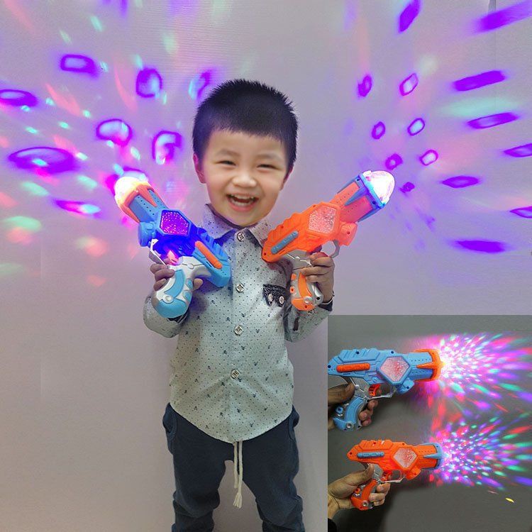 #現貨#七彩投影槍兒童寶寶電動玩具槍投影發光音樂聲光槍男孩玩具模型