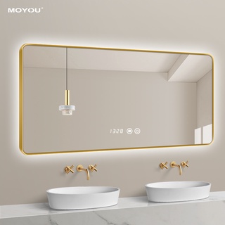 110V電壓 智能鏡 帶框智能鏡鋁合金邊框壁掛智能浴室鏡洗手間廁所鏡子led帶燈發光衛生間鏡子