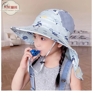 3-10y 抗紫外線兒童防晒帽夏季男孩和女孩嬰兒大帽簷遮陽帽脖子保護披肩太陽帽 OJNA