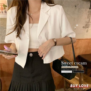 【買到戀愛】顯瘦短版西裝外套 短袖西外 顯瘦上衣 女上衣 短西裝外套 罩衫 女裝【FT3096】
