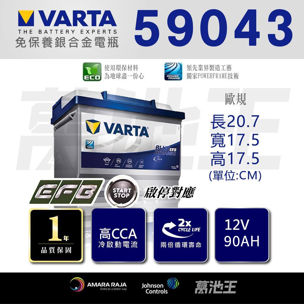 【韓製VARTA歐規 59043】火速出貨⚡ 59043 (90Ah) 充電制御 全球專利極板 原廠指定品牌 60044