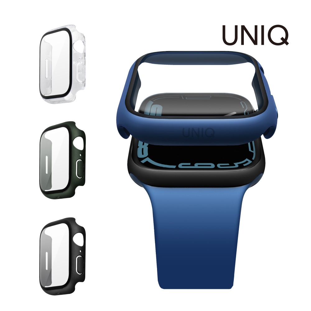 【UNIQ】Apple Watch 8 7曲面鋼化玻璃錶殼(Legion)｜41/45 mm 錶殼 錶框 保護殼 透明殼