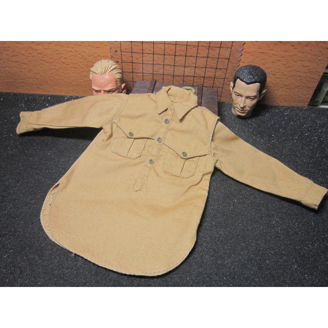 WJ2二戰部門 mini模型1/6德軍北非師沙黃色上排扣襯衫(特殊肩布層)一件
