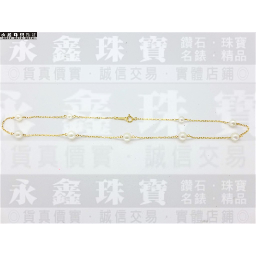 天然珍珠短版項鍊 共9顆珍珠 黃18K金 n0573-04
