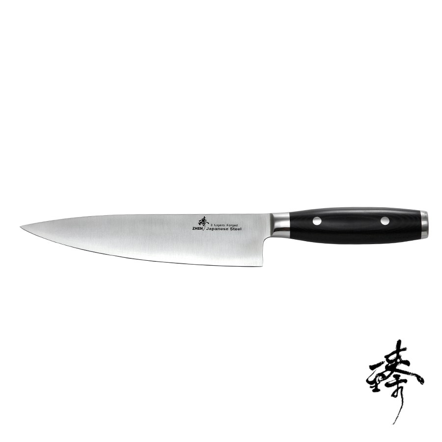 《Zhen 臻》210mm 牛刀 (主廚料理刀 廚師刀) - 類黑檀木柄 ~ 日本進口三合鋼