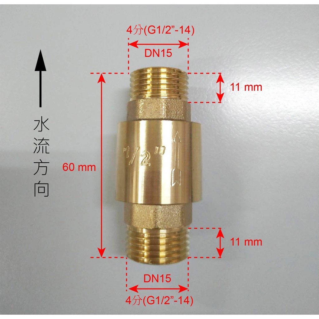 4分逆止閥 無聲止回閥 止逆閥 單向進水 防回流 防倒流 4分 逆止閥 (全銅大流量) 雙外牙