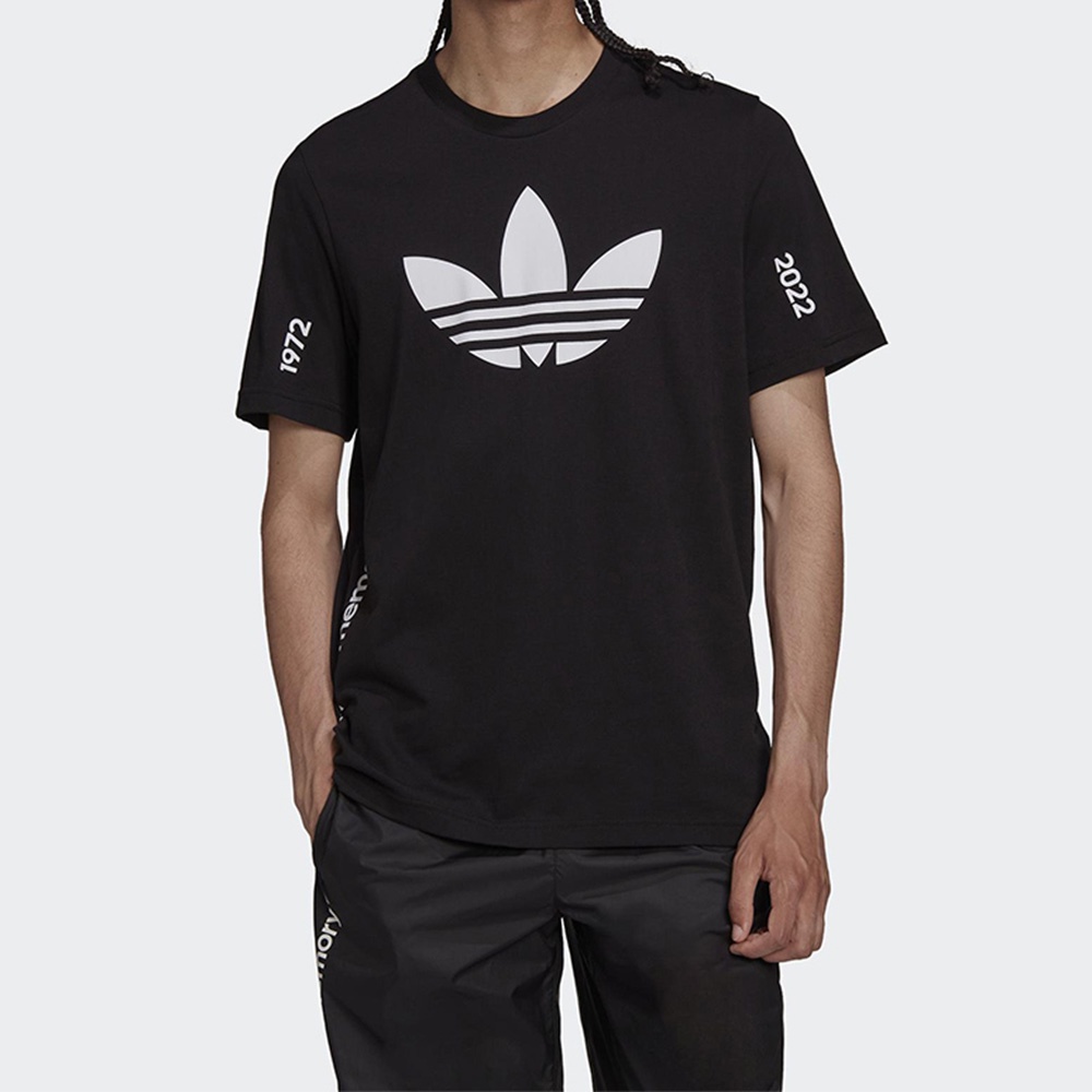 Adidas originals LOGO 男裝 短袖 T恤 休閒 三葉草 50周年 棉 黑【運動世界】HC7166