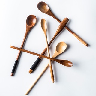 碗筷餐盤 木勺 創意日式實木勺 咖啡勺 湯勺 長柄木製直柄大勺子 湯匙 綁線攪拌蜂蜜木勺