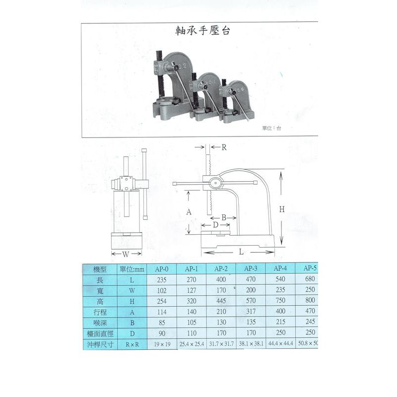 中日機械 台灣製造手壓床手壓台軸承手壓台手壓沖床衝床各式規格no 0 No 5 蝦皮購物