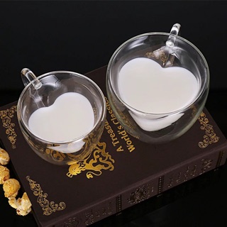 心形咖啡耐熱玻璃杯 帶把雙層咖啡杯 時尚造型桃心杯