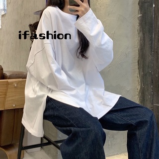 ifashion』長袖t恤女 學生 韓版 寬松 百搭上衣 打底衫 內搭 閨蜜裝 小眾 ins 風 女生上衣
