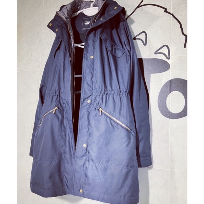 LACHELN寶藍色女防水保暖風衣外套 | 天鵝絨蓄熱保暖防風薄絨中長版外套