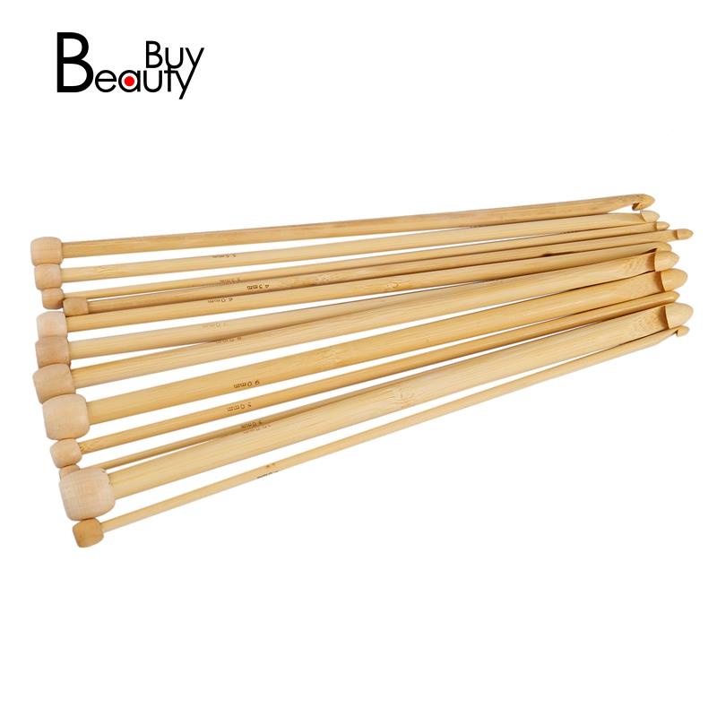 自然色天然竹製單尖阿富汗突尼斯鉤針針25.5Cm-25Cm長，1套（12件/套）