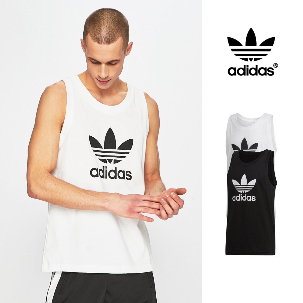 Adidas Originals 黑/白 無袖T恤 純棉 運動 休閒 素色 背心 上衣 三葉草 Logo DV1509