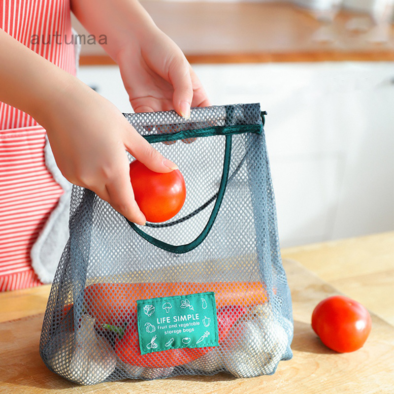 Autumaa 廚房果蔬收納網袋 壁掛式家用儲物袋 便攜手提鏤空掛袋 透氣大薑蒜頭掛袋