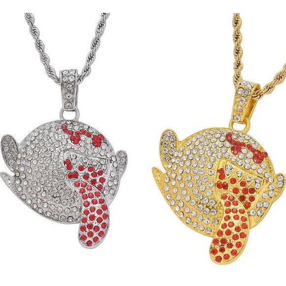 潮牌款HIPHOP嘻哈 精靈 吐舌頭可愛表情 彩色水鑽 金項鍊 銀項鍊 土豪 skr 麻花鈦鋼鏈 仿真金 仿純銀