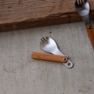 日本製折疊攜帶式木柄不鏽鋼餐具 露營 爬山 旅行 折疊式 攜帶型 不鏽鋼 木柄 餐具
