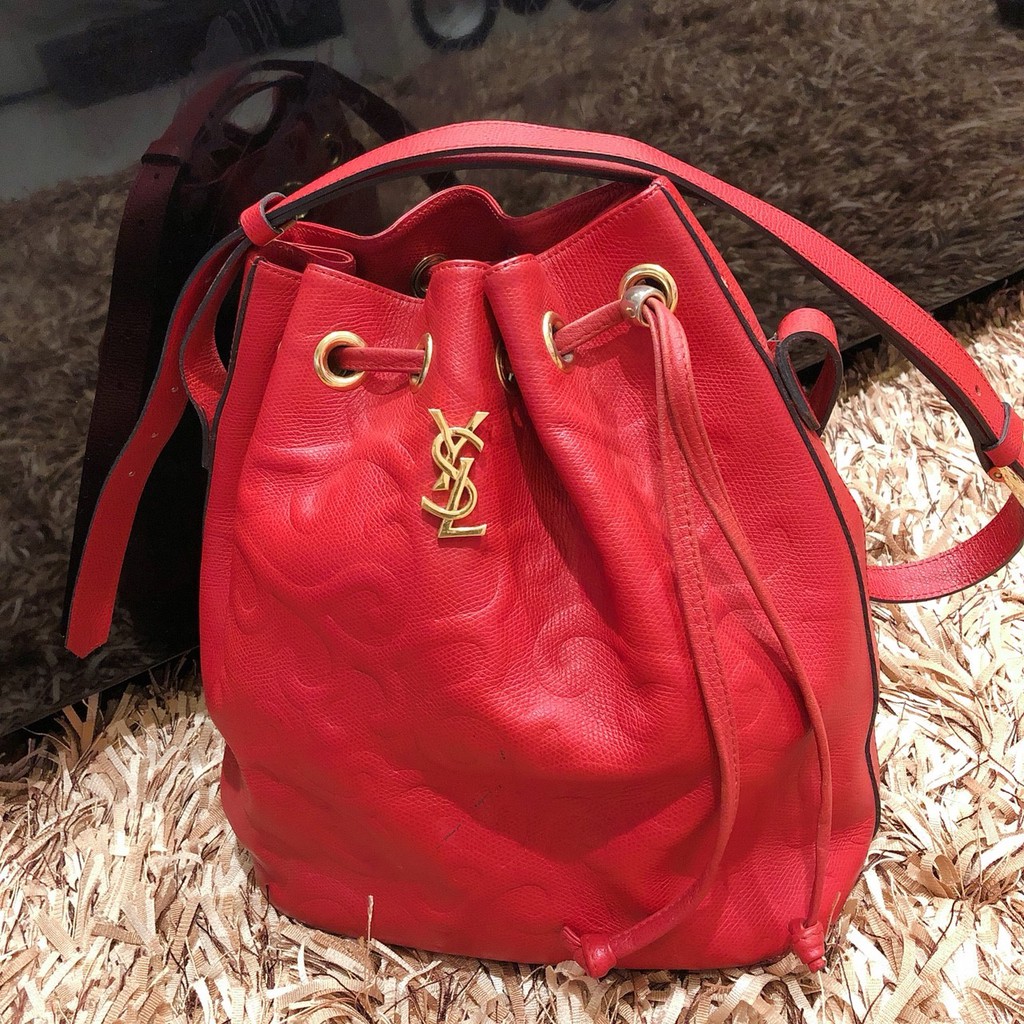 YSL YVES SAINT LAURENT 紅色皮革水桶包 專櫃正品 手提包 肩背包 側背包 經典