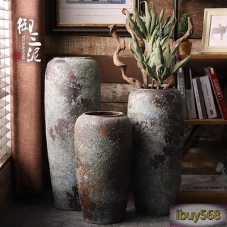 陶瓷花盆 大型落地花盆 種植盆 粗陶盆 落地花瓶大號中式復古田園插乾花粗陶客廳酒店別墅做舊陶瓷擺件