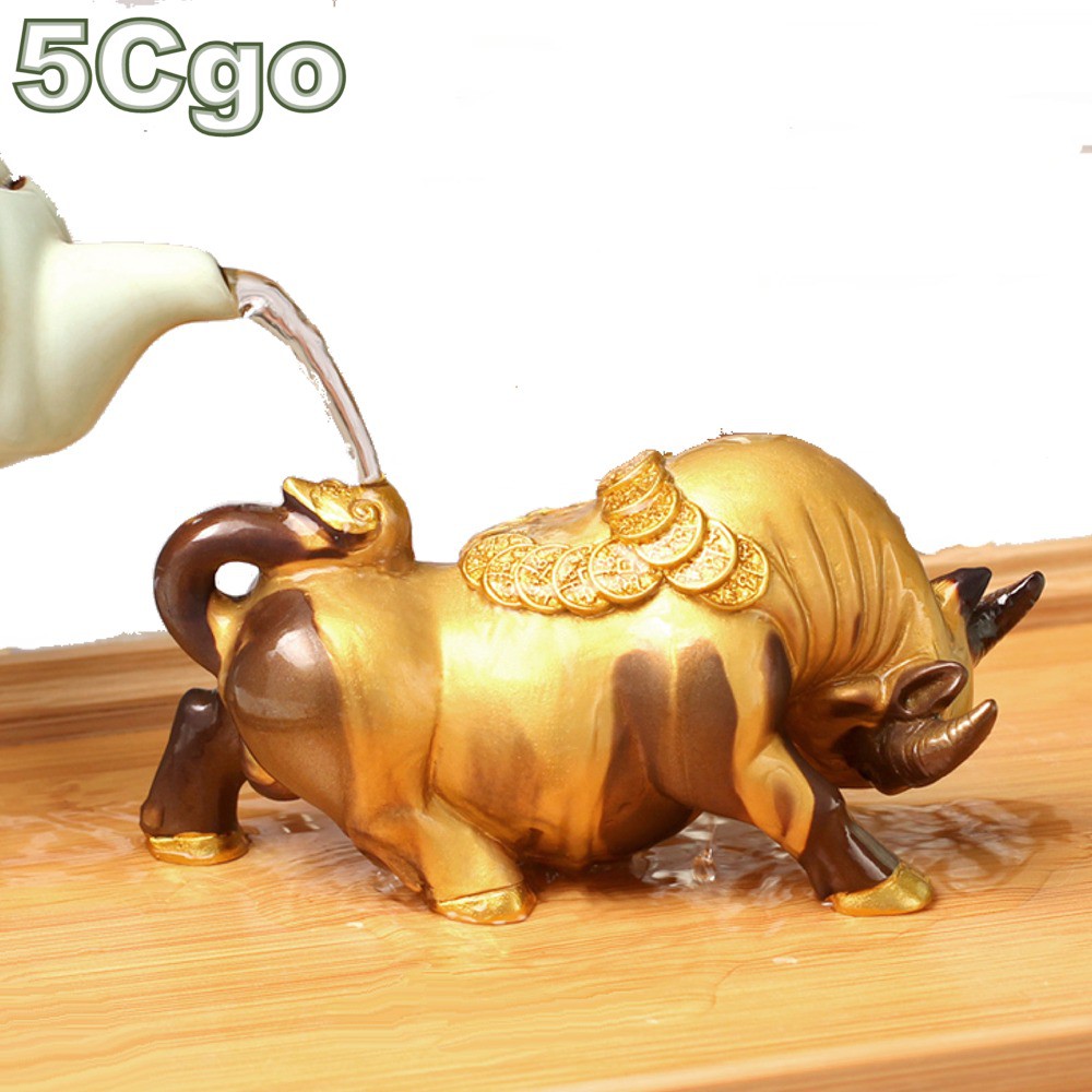 5Cgo風水大師改運泡茶熱水變色茶寵金牛紅牛茶盤裝飾品茶趣茶玩茶道變色茶寵樹脂牛氣沖天金融股票578963624623