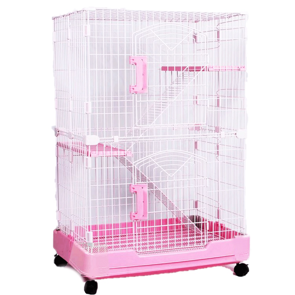 【PETA 寵物】2.5尺超級豪華雙層貓籠(粉紅色)│折疊式 貓籠 貓窩 貓屋 寵物籠 兔籠