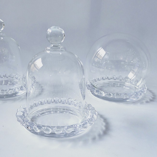 透明防塵罩永生花玻璃罩珠點玻璃盤diy防塵不凋花恆星花乾燥花不凋花鐘罩蠟燭罩小點心防塵罩袖珍玻璃盅