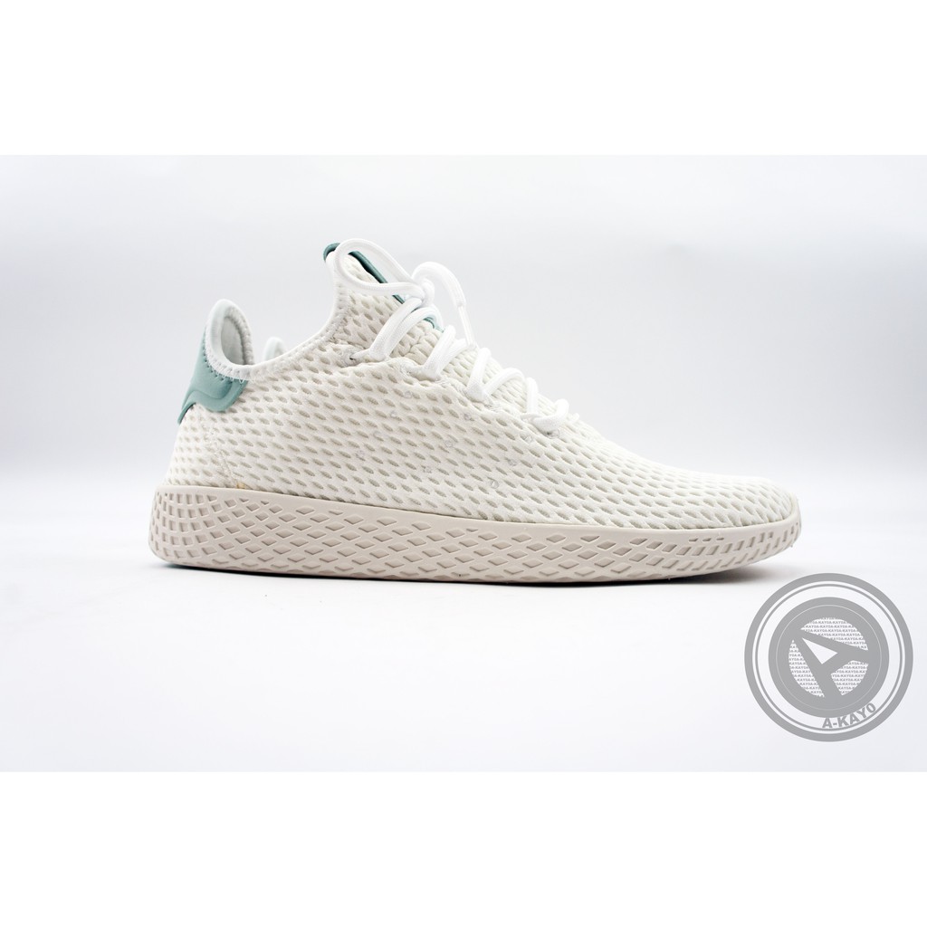 【A-KAY0】ADIDAS 女 X PHARRELL PW TENNIS HU J 編織 白綠米白【CP8878】