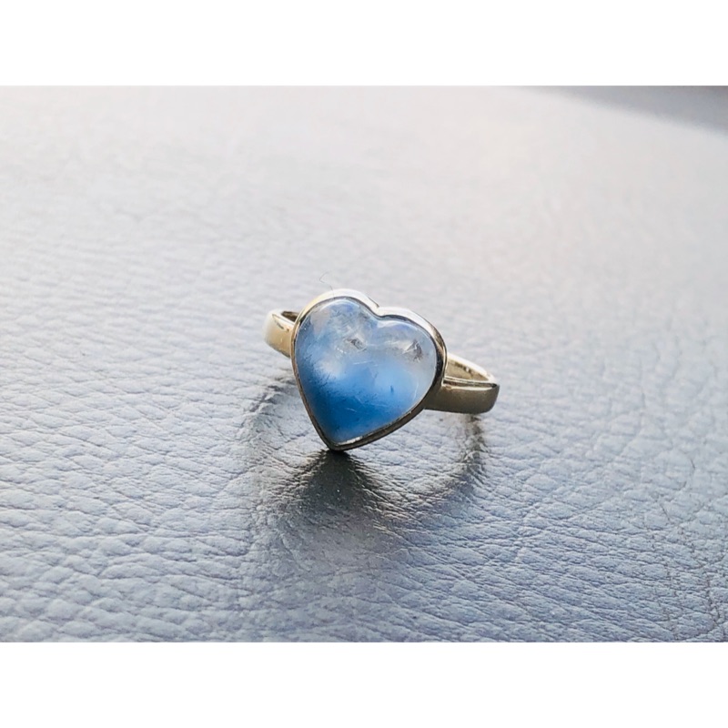 天然水晶 藍髮晶 藍線石 愛心造型素銀邊純銀戒指
