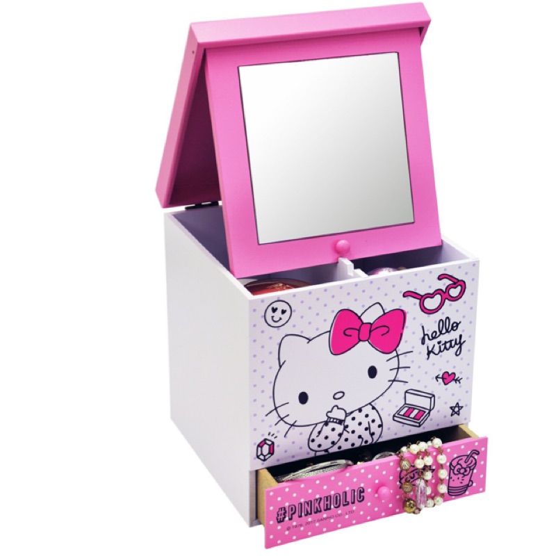 🎉特價【羅曼蒂克專賣店】正版 木製 Hello Kitty 化妝鏡盒 收納盒 飾品盒 珠寶盒 化妝箱 KT-630027