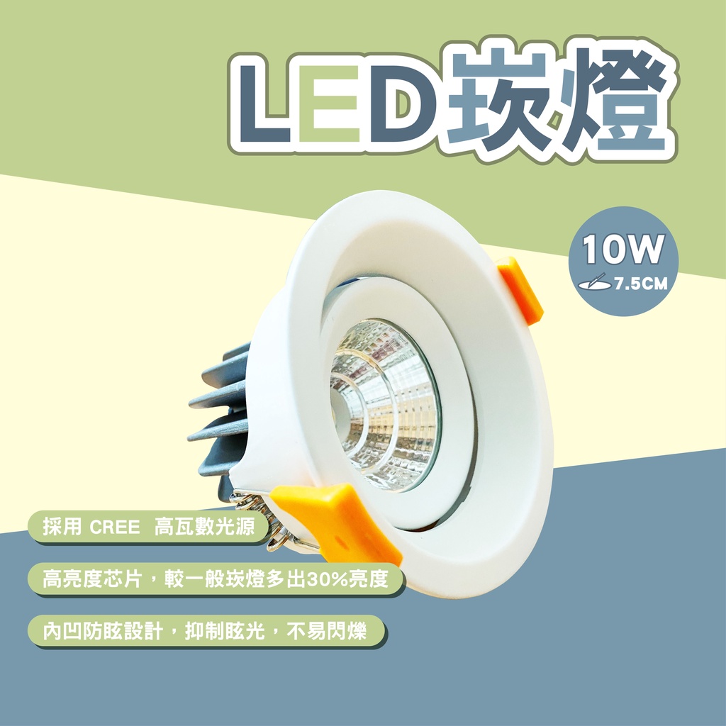 崁燈 7.5公分 LED崁燈 內凹款 防眩光 CREE晶片 高演色性  內凹崁燈 10W 高亮度 投射燈