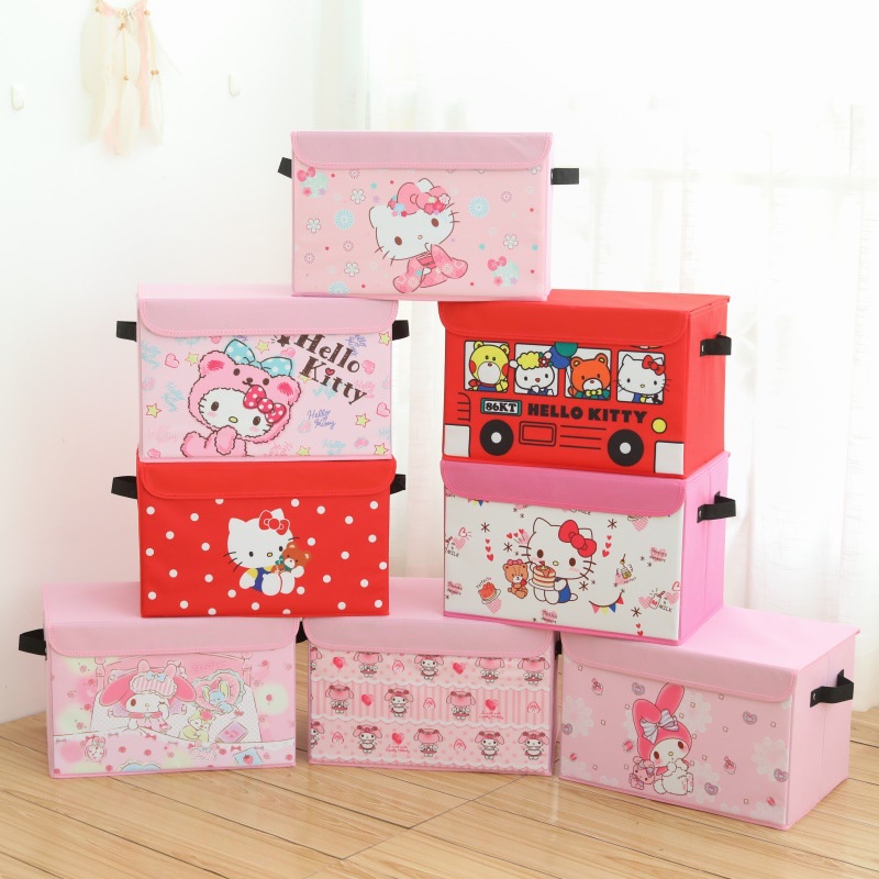 Hello Kitty收納箱 美樂帶蓋收納箱 衣服整理箱 布藝家用收納盒 少女學生摺疊桌面收納盒