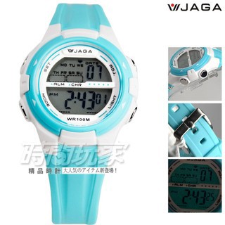 JAGA捷卡 M1140-F(淺綠) 多功能數位 電子錶 女錶  可游泳 計時碼錶【時間玩家】防水手錶
