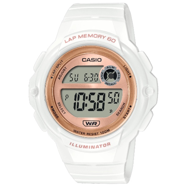 CASIO 卡西歐 LED照明休閒錶-白X玫瑰金框(LWS-1200H-7A2V)/40.5mm