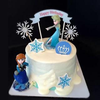 冰雪奇緣迪士尼公主蛋糕裝飾 Elsa Anna 套裝公仔玩具裝飾品生日派對
