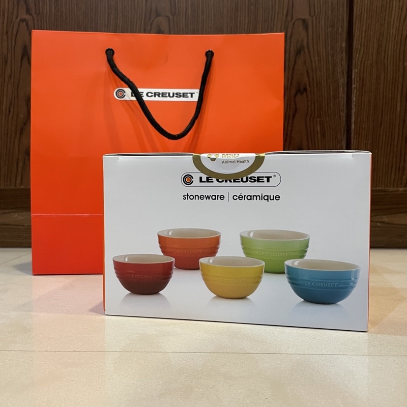 全新降價免運｜Le Creuset瓷器彩虹系列韓式飯碗組12cm-5入(櫻桃紅火焰橘芥末黃奇異果綠加勒比海藍）陶瓷碗