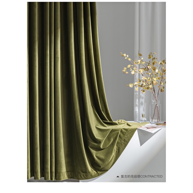 輕奢現代純色窗簾復古北歐客廳臥室美式墨綠色祖母綠橄欖綠遮光天鵝絨絲絨成品窗簾可客製化