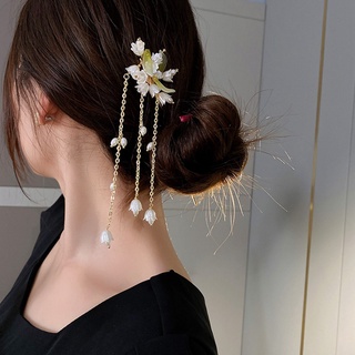 珍珠鈴蘭花流蘇髮簪女氣質優雅花朵髮釵時尚高級感發飾