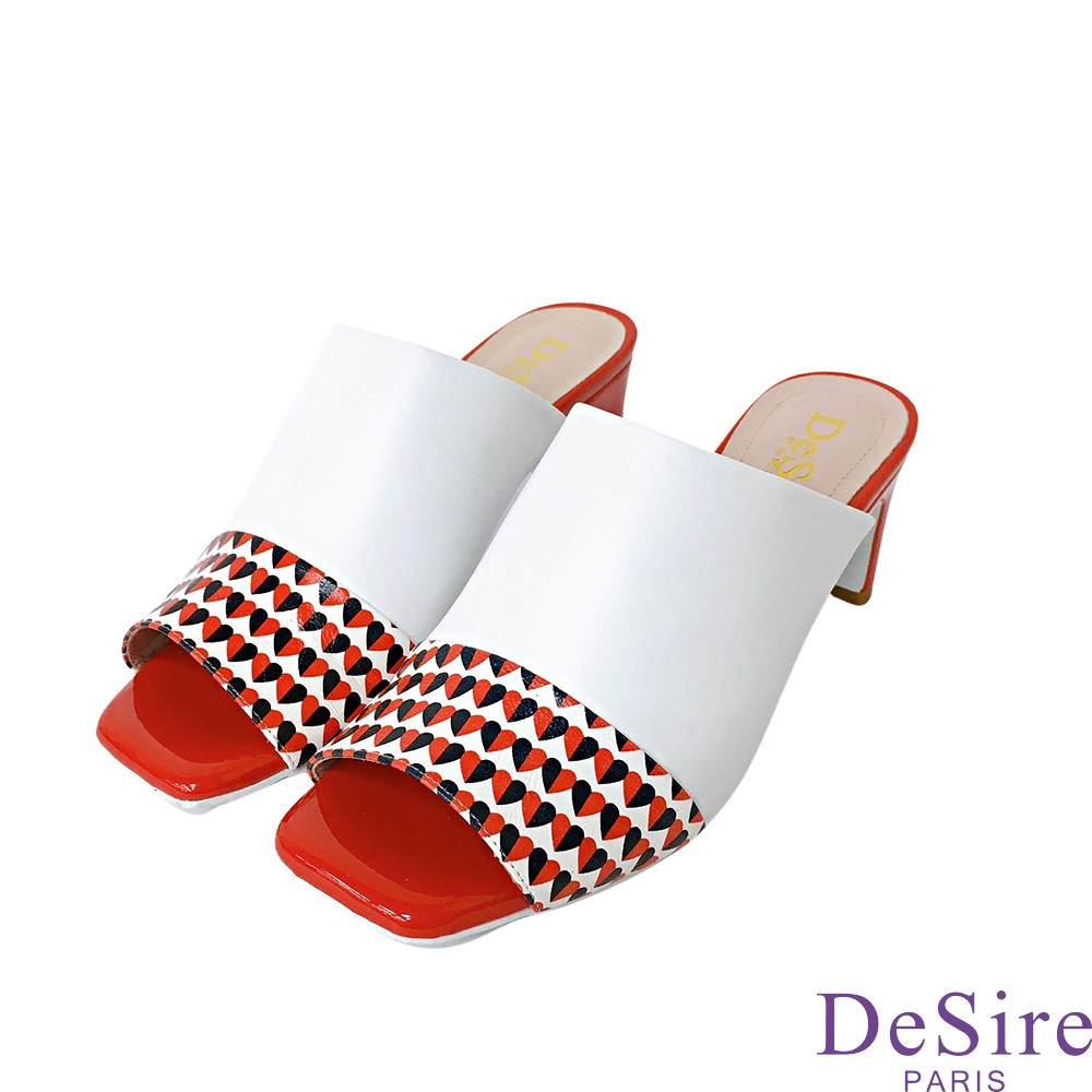 【DeSire】紅心皇后羊皮穆勒方頭中跟涼鞋-紅(0137120-75)