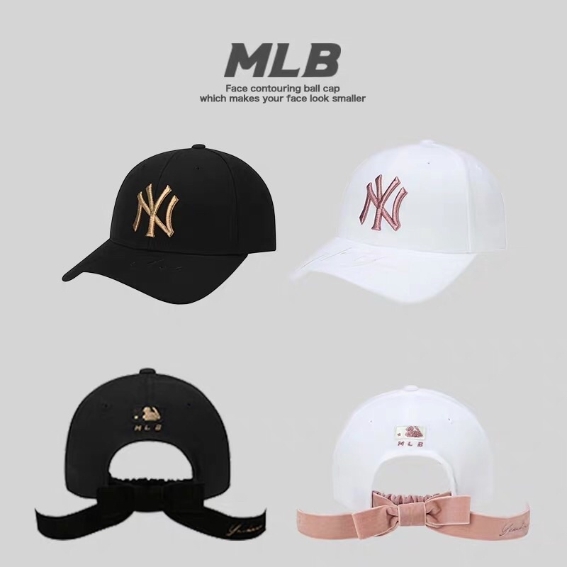 現貨 MLB 洋基帽 棒球帽 32CPIS711-50L 黑色紐約簽字帽簷 蝴蝶結綁帶鬆緊帽 只有黑色