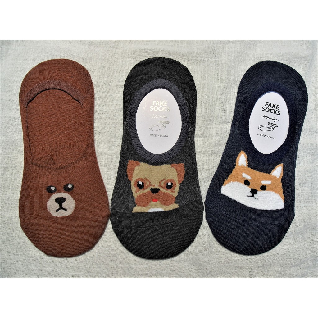 韓國襪子 短襪 熊大/巴哥/柴犬 後腳跟止滑設計 K20053101
