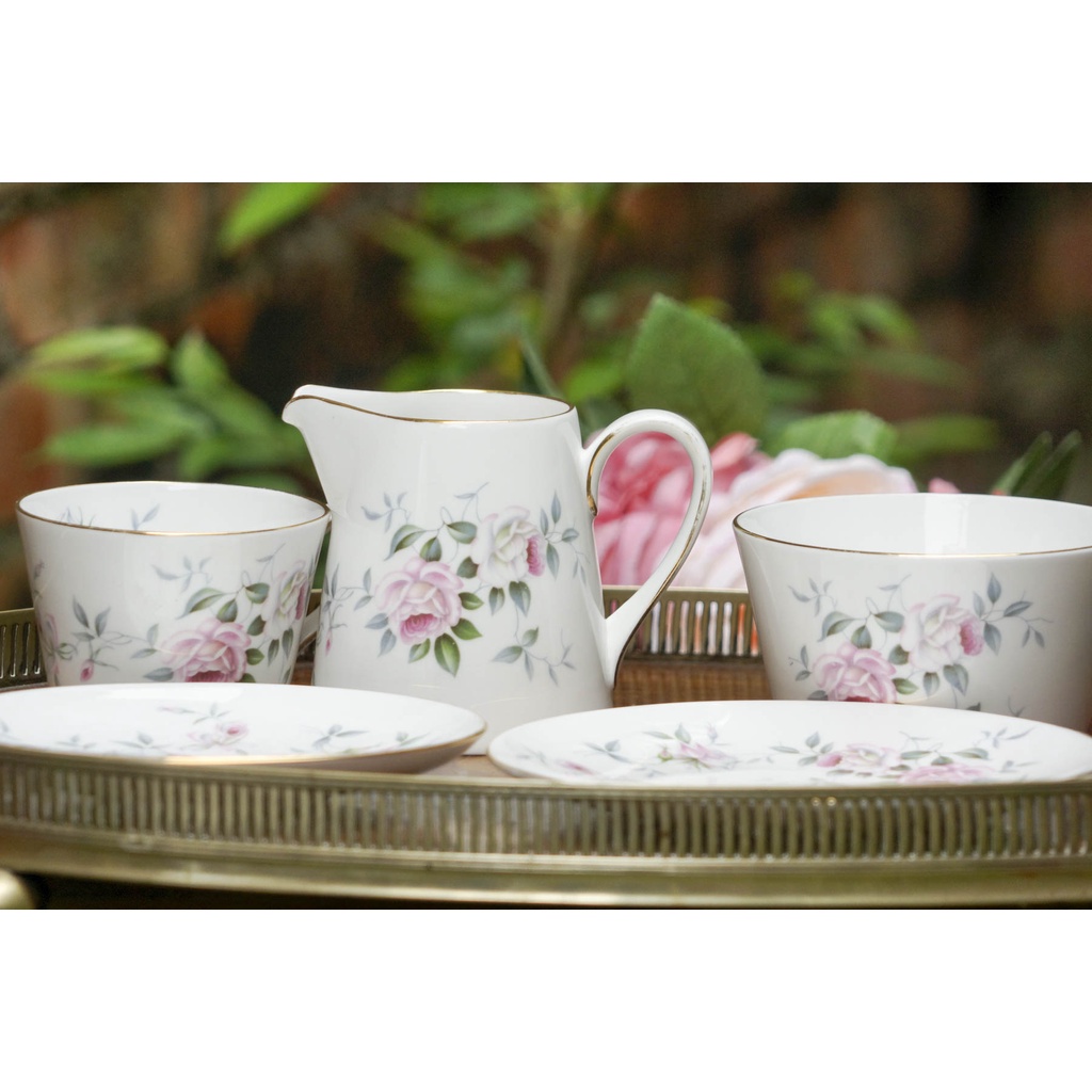 【旭鑫】Tuscan 粉與白玫瑰系列 英國 骨瓷 瓷器 下午茶 杯組 茶杯 咖啡杯 糖碗 牛奶壺 E.31